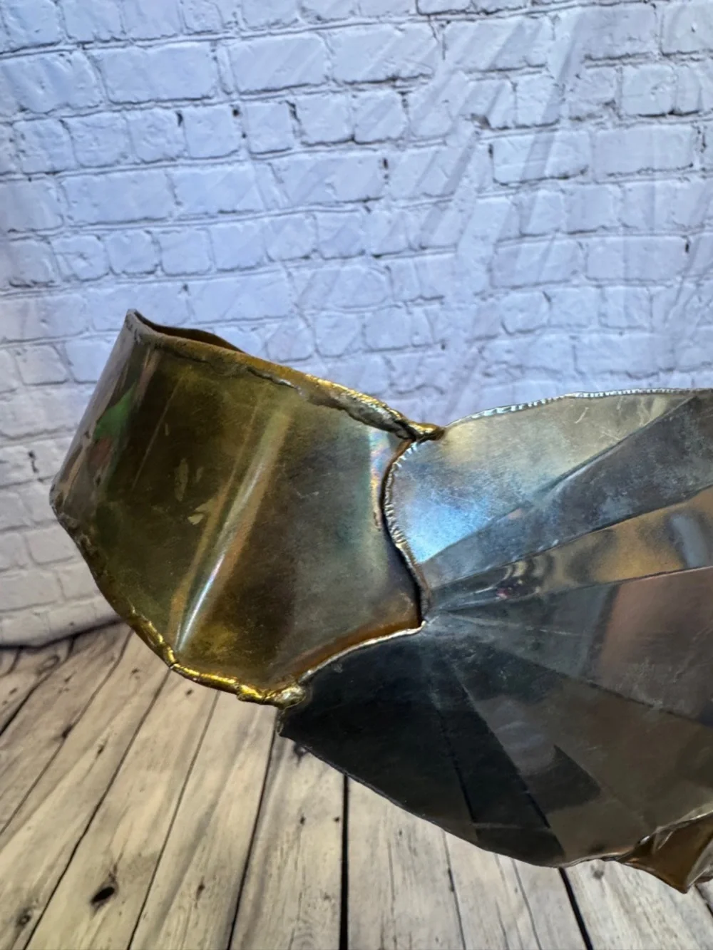 Vintage 80s Artisan Mixed Metal Scalloped Leaf Wide Belt Gaudy Unique Avantgarde